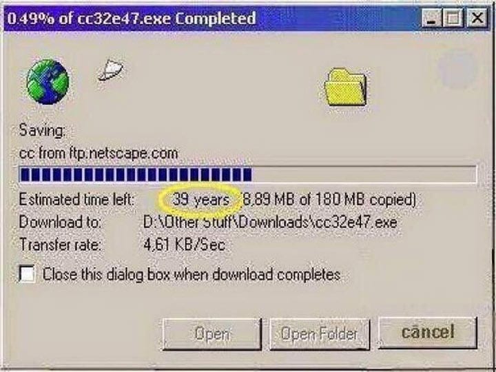 В 90-х годах для того, чтобы скачать файл, нужно было немного подождать. Совсем немного… всего 39 лет…